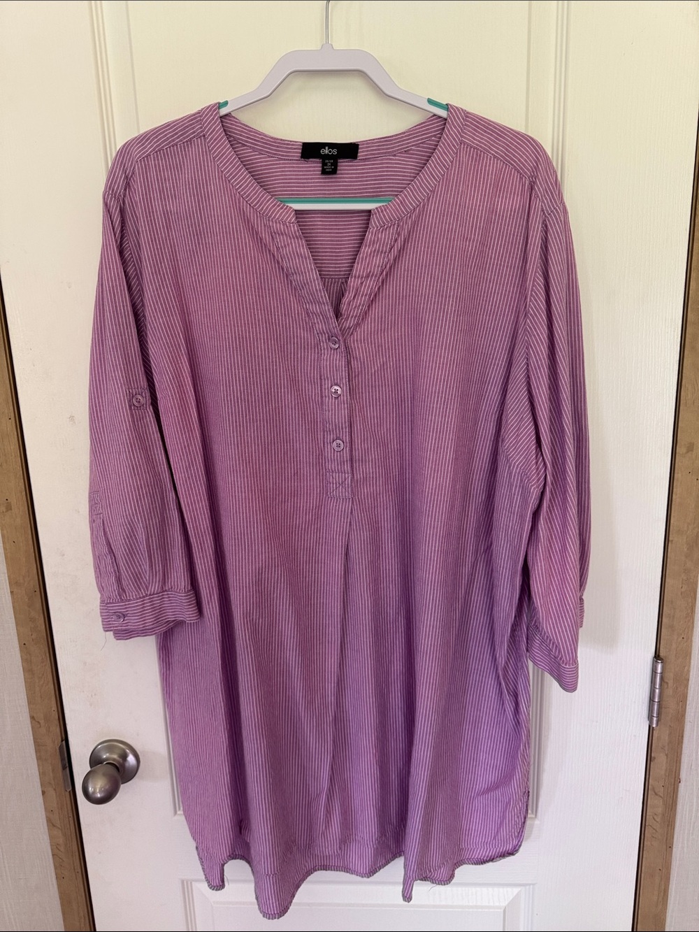 ellos Lavender Pinstriped Roll-Tab Tunic